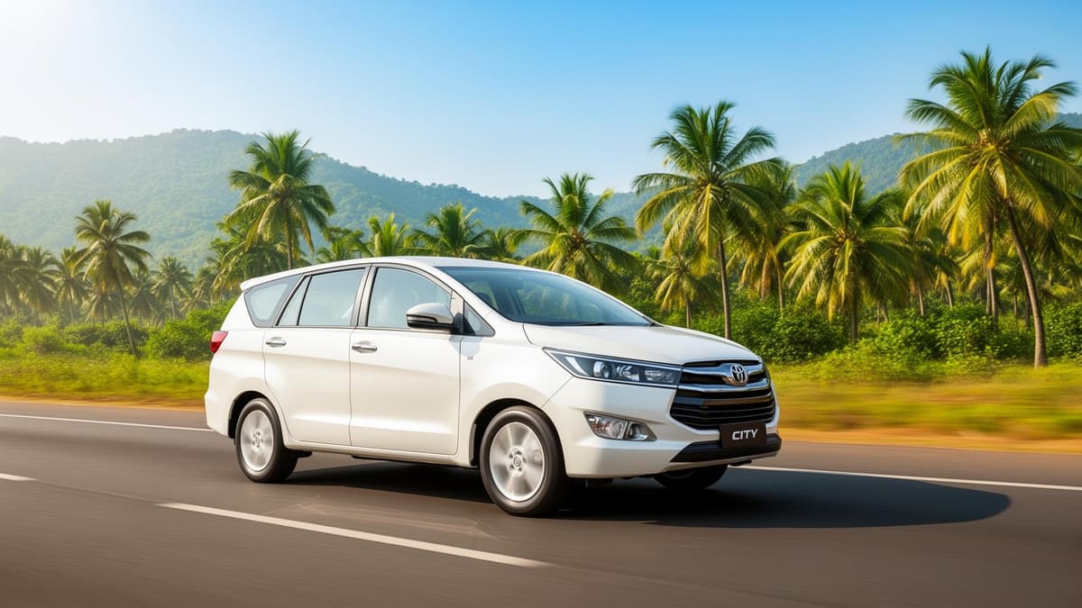 Premium Karnataka Taxi - White Innova on scenic highway